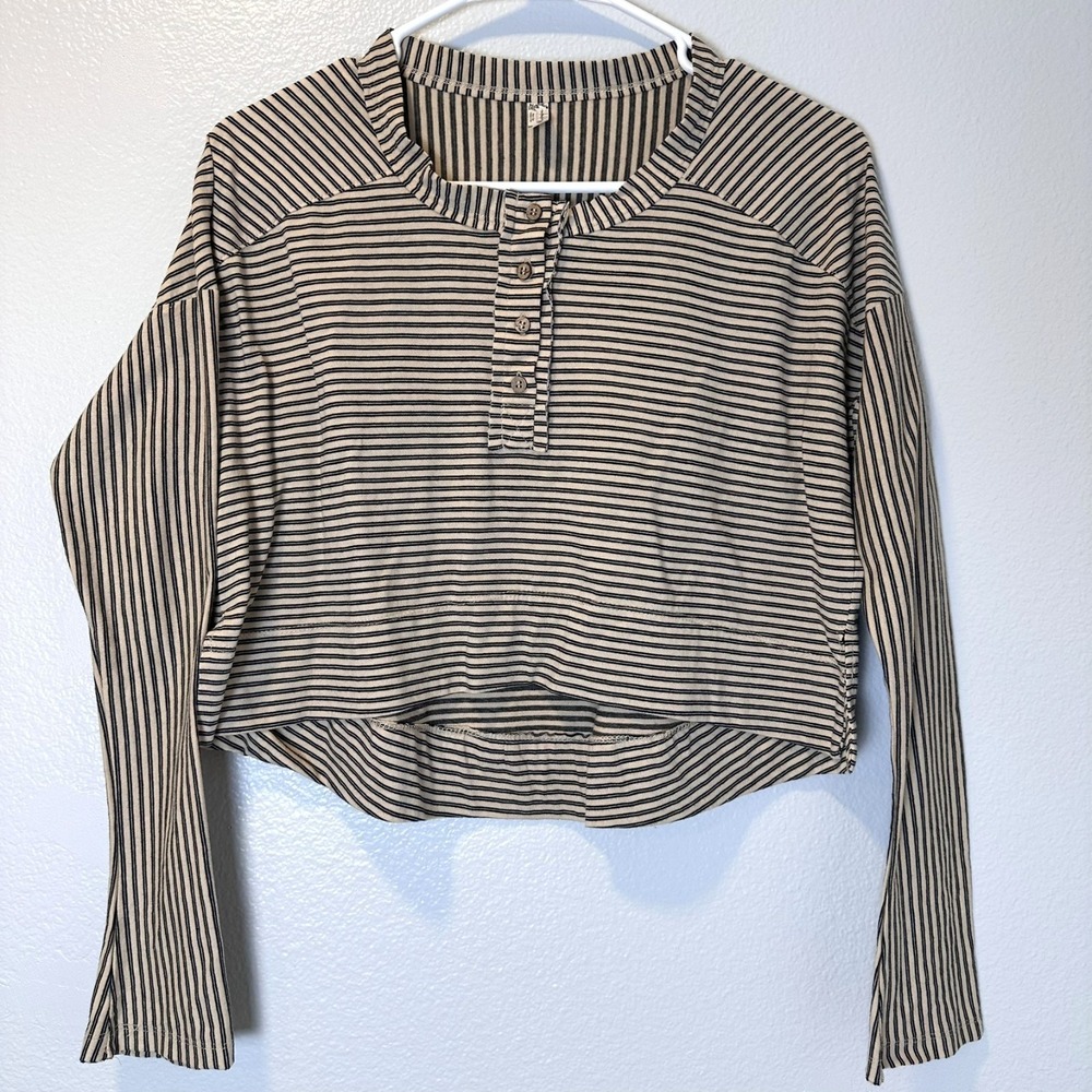 Free People Intimately Size-XS/T Lounge Top Seeing Stripes Cropped Slouch Henley